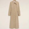 Abito camicia aderente in cotone beige