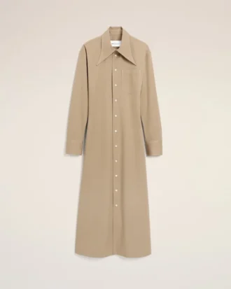 Abito camicia aderente in cotone beige