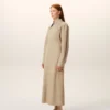 Abito camicia aderente in cotone beige