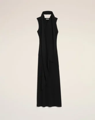 Abito lungo nero in jersey con scollo lavallière