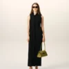 Abito lungo nero in jersey con scollo lavallière Abito lungo nero in jersey con scollo lavallière