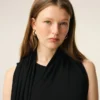 Abito lungo nero in jersey con scollo lavallière Abito lungo nero in jersey con scollo lavallière