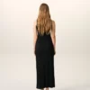 Abito lungo nero in jersey con scollo lavallière Abito lungo nero in jersey con scollo lavallière