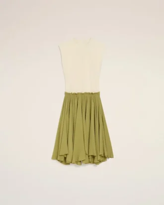 Abito midi bicolore bianco e verde in lana vergine