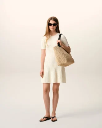 Abito mini Godet in maglia bianca