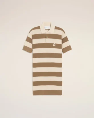 Abito polo in cotone bianco e marrone con toppa Ami de Coeur