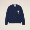 Ami de Coeur Cardigan blu in lana con collo rotondo Ami de Coeur Cardigan blu in lana con collo rotondo