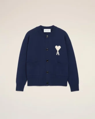 Ami de Coeur Cardigan blu in lana con collo rotondo