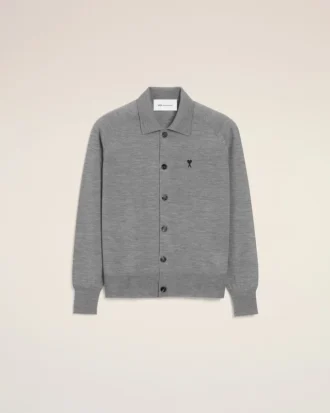 Ami de Coeur Cardigan grigio in lana con colletto camicia