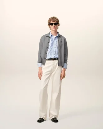 Ami de Coeur Cardigan grigio in lana con colletto camicia