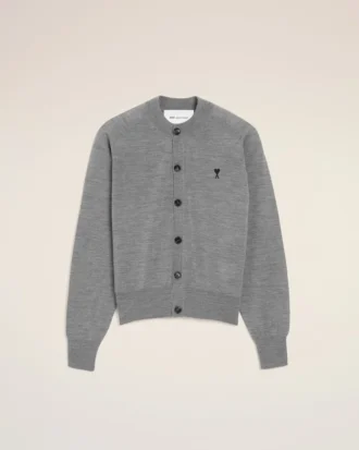 Ami de Coeur Cardigan in lana grigia con collo rotondo