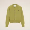 Ami de Coeur Cardigan verde in lana con collo a giro