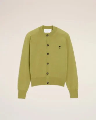 Ami de Coeur Cardigan verde in lana con collo a giro