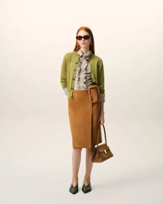 Ami de Coeur Cardigan verde in lana con collo a giro