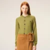 Ami de Coeur Cardigan verde in lana con collo a giro