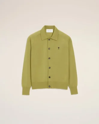 Ami de Coeur Cardigan verde in maglia di lana con collo a camicia