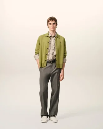 Ami de Coeur Cardigan verde in maglia di lana con collo a camicia