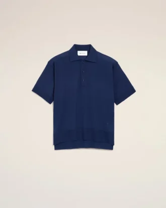 Ami de Coeur Polo a maniche corte in lana sottile blu