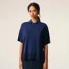 Ami de Coeur Polo a maniche corte in lana sottile blu