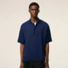 Ami de Coeur Polo a maniche corte in lana sottile blu