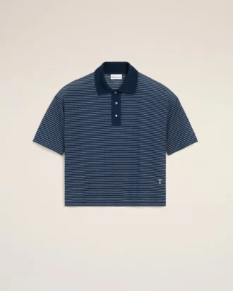 Ami de Coeur Polo a righe in cotone blu