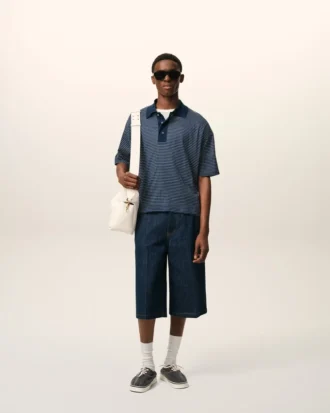 Ami de Coeur Polo a righe in cotone blu