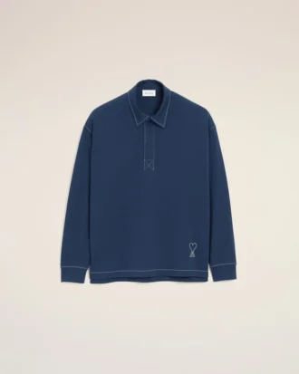 Ami de Coeur Polo blu a maniche lunghe in cotone