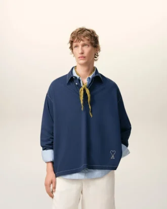 Ami de Coeur Polo blu a maniche lunghe in cotone
