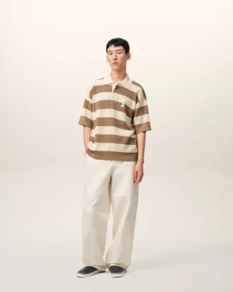 Ami de Coeur Polo in cotone bianco e marrone