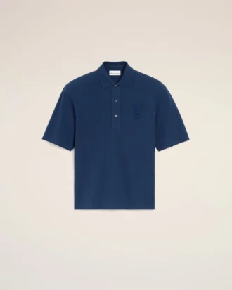 Ami de Coeur Polo in cotone blu con toppa in maglia