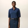 Ami de Coeur Polo in cotone blu con toppa in maglia