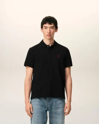 Ami de Coeur Polo in cotone nero con Red Ami de Coeur