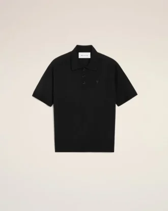 Ami de Coeur Polo in lana nera a maniche corte