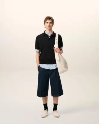 Ami de Coeur Polo in lana nera a maniche corte
