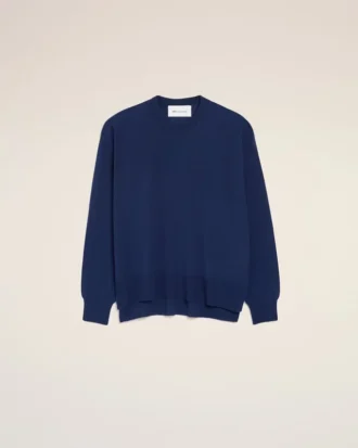 Ami de Coeur Sweater a collo rotondo in lana sottile blu