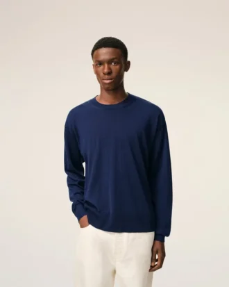 Ami de Coeur Sweater a collo rotondo in lana sottile blu
