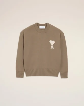 Ami de Coeur Sweater con collo rotondo in lana e cotone beige