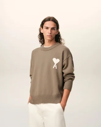 Ami de Coeur Sweater con collo rotondo in lana e cotone beige