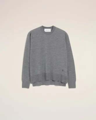 Ami de Coeur Sweater con collo rotondo in lana sottile grigia