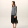 Ami de Coeur Sweater con collo rotondo in lana sottile grigia
