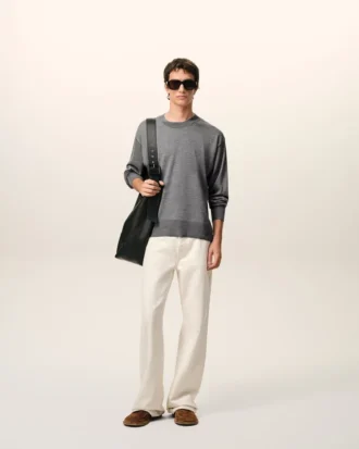 Ami de Coeur Sweater con collo rotondo in lana sottile grigia