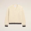 Ami de Coeur Sweater in lana a coste con scollo a V bianco