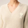 Ami de Coeur Sweater in lana a coste con scollo a V bianco