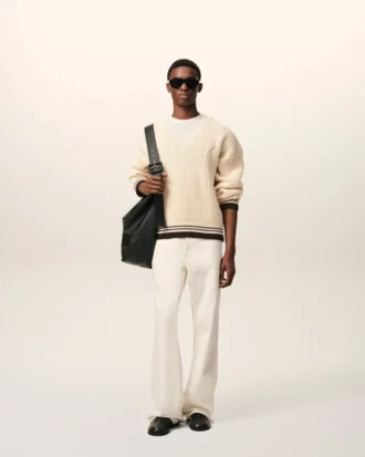 Ami de Coeur Sweater in lana a coste con scollo a V bianco