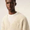 Ami de Coeur Sweater in lana a coste con scollo a V bianco