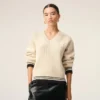 Ami de Coeur Sweater in lana a coste con scollo a V bianco