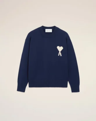 Ami de Coeur Sweater in lana e cotone con collo rotondo blu