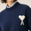 Ami de Coeur Sweater in lana e cotone con collo rotondo blu Ami de Coeur Sweater in lana e cotone con collo rotondo blu
