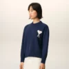 Ami de Coeur Sweater in lana e cotone con collo rotondo blu Ami de Coeur Sweater in lana e cotone con collo rotondo blu