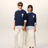 Ami de Coeur Sweater in lana e cotone con collo rotondo blu Ami de Coeur Sweater in lana e cotone con collo rotondo blu